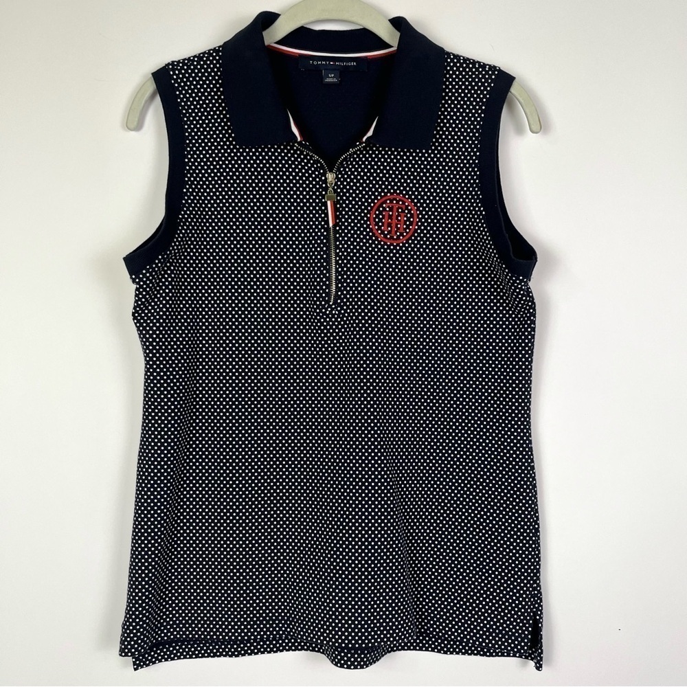 2/$30 Tommy Hilfiger Black Polka Dot Sleeveless Polo Shirt Size Small